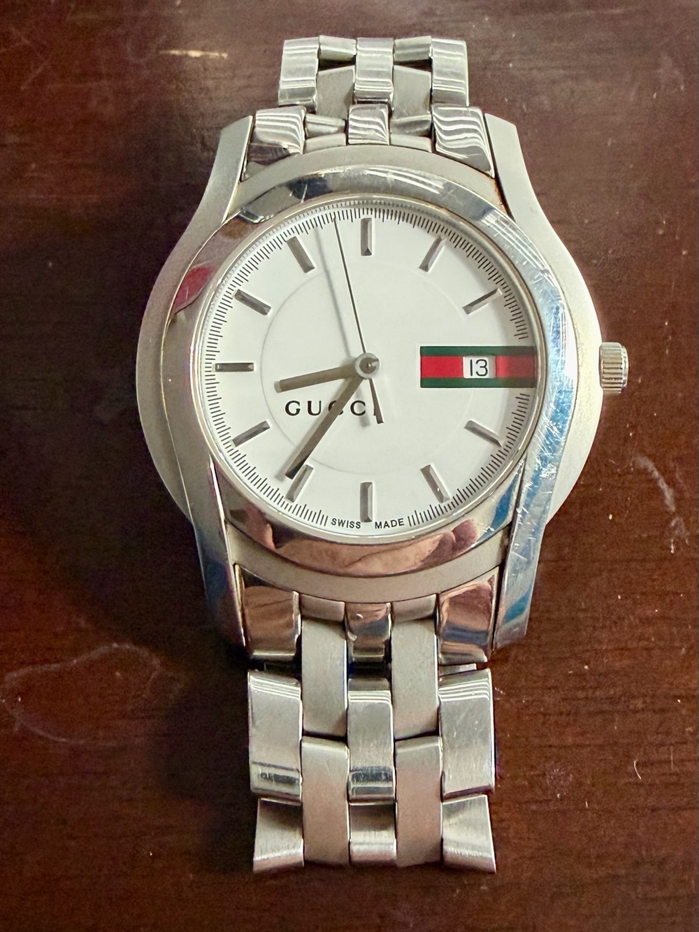 Gucci Men's Silver and White Dial Stainless Steel Watch 5500 XL